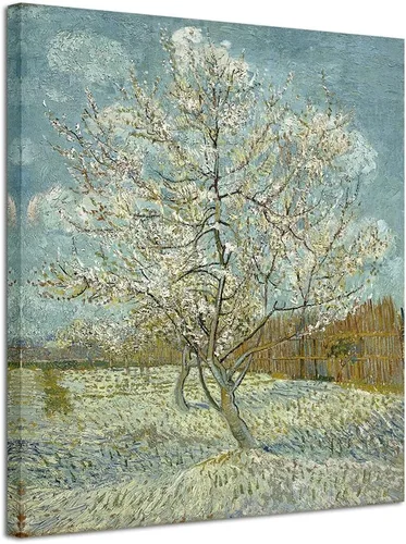 Vista 9 de Wieco Art Lienzo con estampado de árbol de durazno rosa de Van Gogh, pinturas al óleo famosas clásicas, reproducción de pinturas al óleo modernas