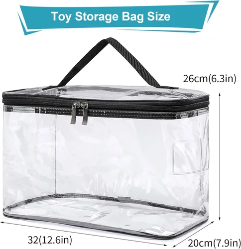 Vista 2 de Paquete de 4 bolsas de almacenamiento grandes transparentes para juguetes con etiqueta de nombre, funda organizadora de juguetes de PVC impermeable