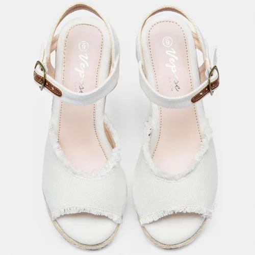 Vista 8 de Vepose Sandalias de cuña 80 alpargatas para mujer, sandalias de plataforma de tacón alto y hebilla de tobillo