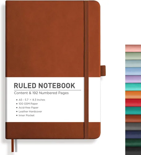 Vista 31 de RETTACY Cuaderno de diario con puntos y viñetas, 192 páginas, tamaño mediano A5 (5.7" x 8.3"), tapa dura de cuero, papel grueso de 100 gsm