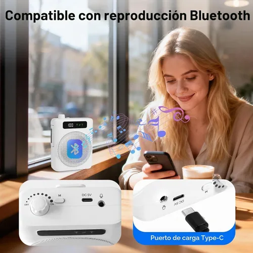 Vista 4 de KozyOne Amplificador de voz micrófono inalámbrico, amplificador de voz portátil Bluetooth con dos micrófonos magnéticos Lavalier, para profesores