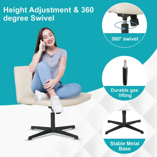 Vista 7 de BestOffice Silla cruzada cómoda, sin brazos, con patas cruzadas, silla de escritorio sin ruedas, silla de escritorio amplia ajustable giratoria