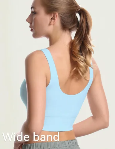 Vista 4 de SPRIMEMONG - Brasier deportivo de soporte ligero para mujer, sin costuras, línea larga, cómodo, bralette deportivo de yoga, tops de corte corto