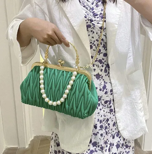 Vista 2 de Solyinne Bolso de mano para mujer, bolso de noche con perlas, sobre para noche, novia, boda, fiesta, club, bolsos cruzados