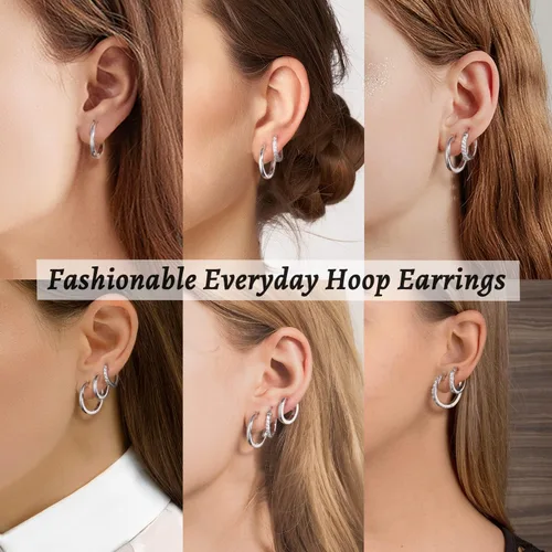 Vista 4 de Jewlpire 925 Sterling Silver Post 14K Real Gold Plated Small Hoop Earrings for Women Girls, Hypoallergenic Lightweight 15mm20mm Cubic Zirconia
