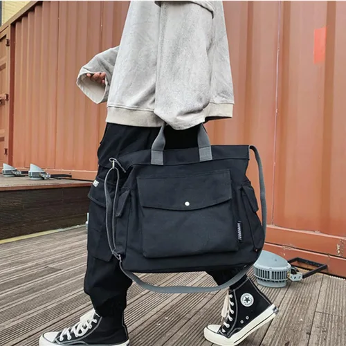 Vista 4 de Bolsa de lona para mujer, bolsa cruzada de lona con bolsillos para mujer, para ir de compras, viajes, trabajo