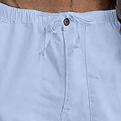 Vista 3 de JEShifangjiusu Pantalones sueltos de lino para hombre, ligeros, con cintura elástica, pantalones de yoga, playa, pantalones casuales con cordón