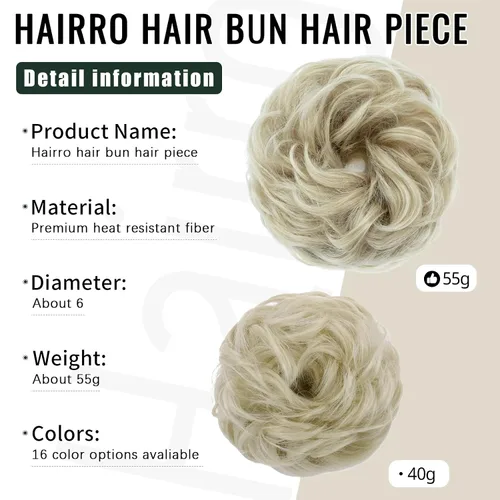 Vista 2 de Hairro Pieza de pelo para mujer, moño desordenado, esponjoso, despeinado, recogido, ombré, coleteros sintéticos, dona, elástico, para boda, novia