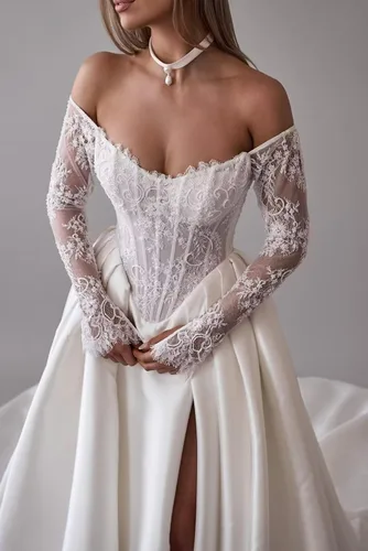 Vista 26 de Vestido de novia formal sin tirantes con encaje, largo de sirena para mujer 2019 WD162