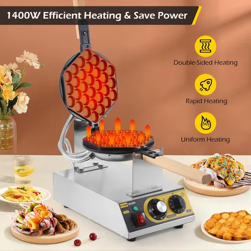 Vista 4 de Dyna-Living Burbuja Waffle Maker Comercial Bubble Waffle Iron 1400W Máquina eléctrica de acero inoxidable Hong Kong, máquina de gofres de hojaldre