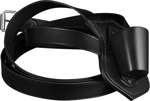 Vista 6 de JAY-PEE - Portador de bandera de desfile de doble correa, arnés de cuero negro ajustable Shield Backing and Durable Plastic Cup, Comfortable Neck