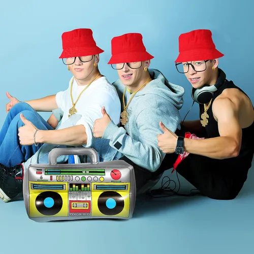 Vista 7 de Juego de 5 piezas de disfraz de hip hop, sombrero de pescador, lentes de sol, letrero de dólar
