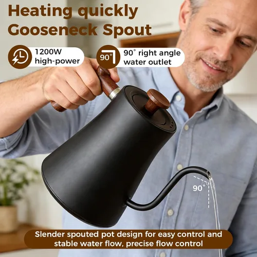 Vista 7 de Hervidor eléctrico de cuello de cisne con olla de vertido con LED y control preciso de temperatura de 1 °F, mantiene el calor, hervidor de agua