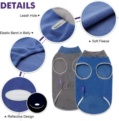 Vista 5 de cyeollo Paquete de 2 suéteres de forro polar reflectante para perros, elástico, chaleco cálido para perros, ropa de invierno para cachorros