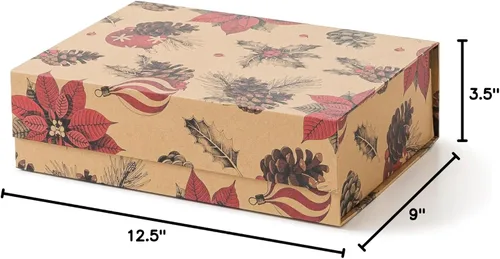 Vista 8 de Soul & Lane Caja de regalo de Navidad con tapa, 12.5 x 9.0 x 3.5 pulgadas, caja de regalo magnética de Navidad para regalos con diseño navideño