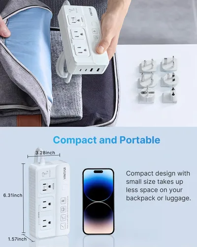 Vista 7 de VINTAR 2000W 220V a 110V Convertidor de voltaje para secadores de pelo/rizadores 7 in 1 Universal Travel Adapter, 4 USB Ports(2 USB C), Step Down