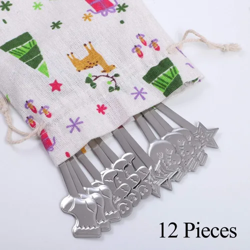 Vista 3 de Aneco Juego de 12 mini cucharas navideñas de acero inoxidable para café, té, sopa de azúcar, postre condimento, helado