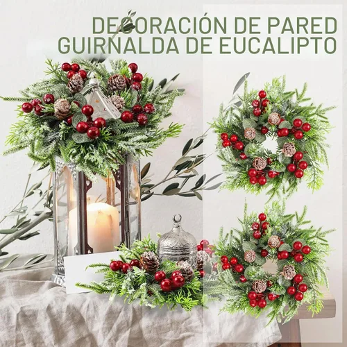 Vista 3 de 4 piezas de corona de anillo de vela de Navidad pequeño armario de cocina decoración de mesa