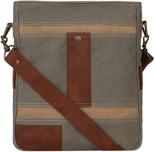 Vista 2 de Mona B. Dakota MD-5907 - Bolso bandolera de lona reciclada, bolso cruzado Cameron y cartera Ryker con ribete de cuero vegano, Azul