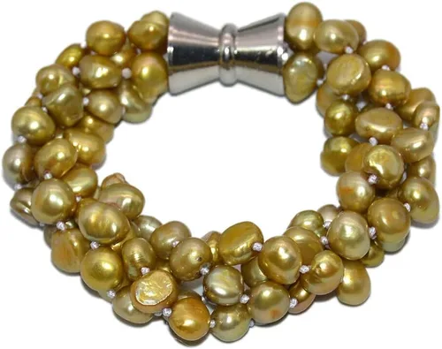 Vista 4 de Pulsera de joyería de perlas barrocas multicolor de 4 hilos de 8 a 0.354in, cierre magnético de 8 pulgadas (color verde)