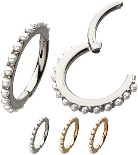 Vista 3 de Pierced Owl - 16G Stainless Steel Synthetic Pearl Lined Helix Cartilage Daith Septum Hinged Segment Ring