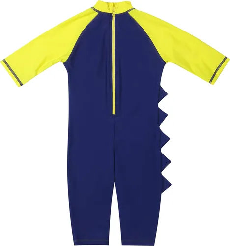 Vista 2 de Traje de baño de una pieza con cremallera para niños pequeños, protección solar de manga corta, dinosaurio