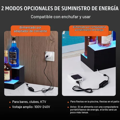 Vista 5 de VEVOR Pantalla de botella de licor con iluminación LED, 2 niveles de 30 pulgadas, compatible con USB, estante iluminado de bar para el hogar