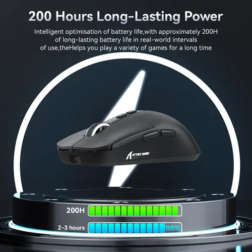 Vista 6 de ATTACK SHARK X6 - Mouse inalámbrico ligero para juegos con base de carga de retroiluminación RGB, cable trimodo/2.4GHz/BT5.2, 26K DPI, sensor óptico