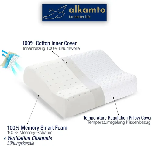 Vista 8 de alkamto Almohada de espuma viscoelástica cómoda para viajes y campamentos, bolsa portátil fácil de transportar, funda de almohada con regulación