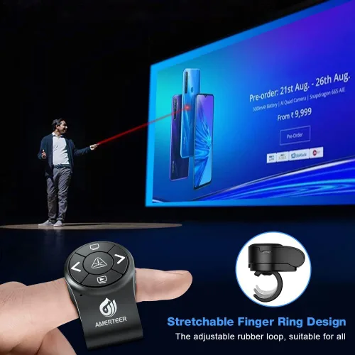 Vista 2 de AMERTEER presentador inalámbrico RF 2.4 GHz apuntador láser para presentaciones, PowerPoint, diapositivas PPT, lapicera, recargable