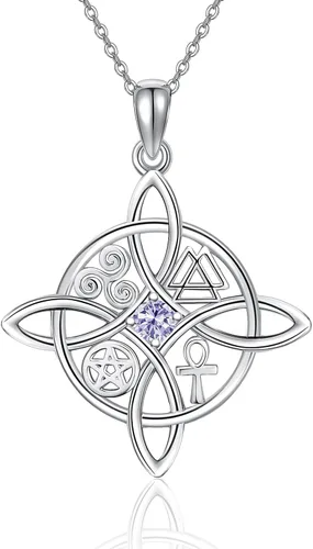 Vista 27 de YAFEINI Collar con dije de nudo de bruja de plata de ley, amuleto de bruja de cruz celta, regalo para mujer