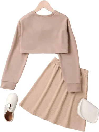 Vista 2 de Floerns Conjunto de 3 piezas con camiseta estampada para niñas, con camiseta súper corta