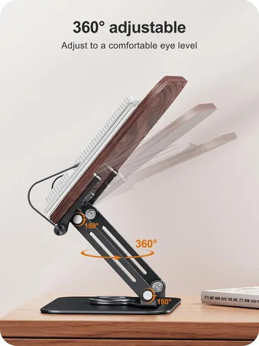 Vista 3 de MOKURU Soporte para libros para lectura, soporte ajustable de 360°, soporte plegable para libros, soporte para libros de cocina, soporte para libros