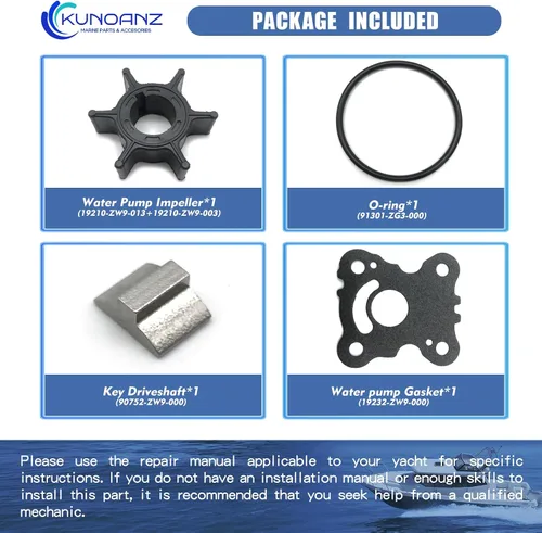 Vista 4 de 06192-ZW9-000 18-3493 Kit de reparación del impulsor de la bomba de agua para Honda Sierra 8 9.9 15 20 HP fuera de borda 8HP 9.9HP 15HP 20HP