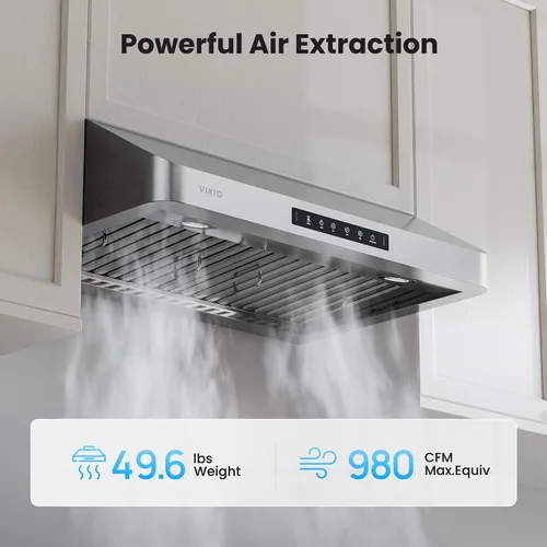 Vista 2 de VIKIO HOME Campana Extractora de 30 Pulgadas Debajo del Gabinete, Campana de Cocina con 980 CFM, Sensor de Gestos de 3 Velocidades y Panel