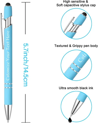 Vista 3 de Kingluu 24 unidades de bolígrafos personalizados con lápiz óptico, escritura suave, tinta negra, bolígrafos personalizados con su nombre, logotipo