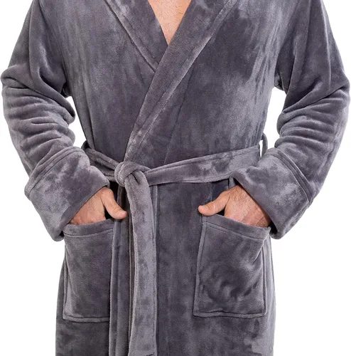 Vista 5 de Turquaz Plush Robes For Men, Soft Fuzzy Hooded Mens Bathrobes, Long Comfy Robe For Men