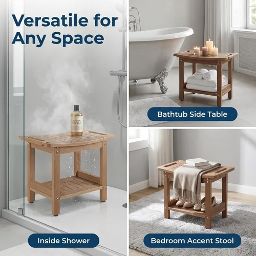 Vista 7 de Taburetes de ducha resistentes, bancos de ducha para ducha interior, banco de ducha de plástico de madera de polietileno impermeable, taburetes
