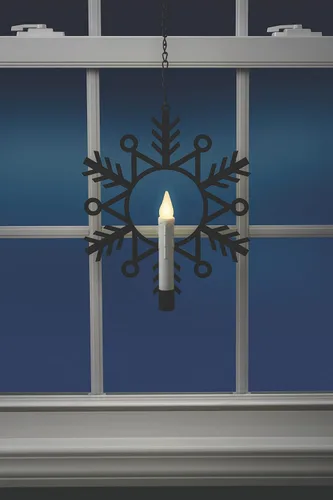 Vista 4 de Xodus Innovations CW1500A-4 - Corona de ventana de copo de nieve de metal con alimentación por batería, luz de vela sin llama parpadeante blanca