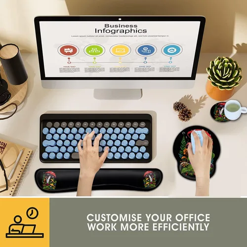 Vista 2 de Alfombrilla de mouse ergonómica para juegos con soporte de muñeca y teclado de espuma viscoelástica con base antideslizante para escritorio