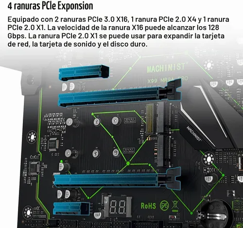 Vista 5 de MACHINIST Placa base ATX LGA 2011-V3, placa base para juegos X99 con tarjeta de auto-comprobación