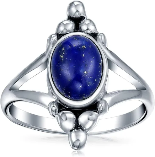 Vista 2 de Anillo de piedra lunar de lapislázuli estilo balinés estilo balinés ovalado para mujer plata de ley 925