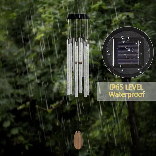 Vista 5 de Carillones de viento solares para exteriores, carillones de viento conmemorativos de 37 pulgadas, regalos para mamá y abuela, 6 tubos LED que