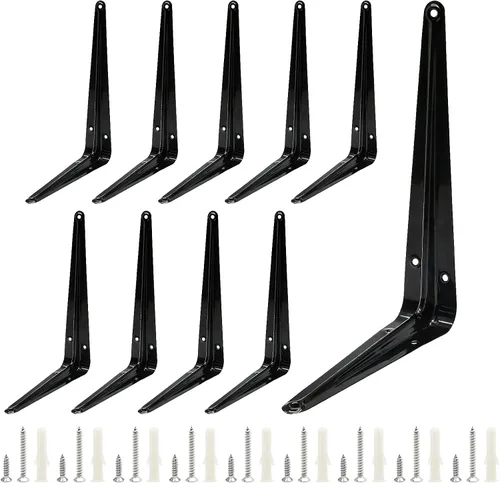 Vista 8 de Uenhoy Paquete de 10 soportes de estante negros de 4 x 3 pulgadas, soportes flotantes de metal resistentes para montaje en pared, soportes