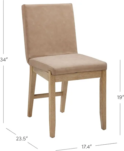 Vista 2 de Nathan James Gracie - Silla de comedor moderna con cojín, silla de comedor tapizada con marco de madera maciza, color marrón claro, juego de 2
