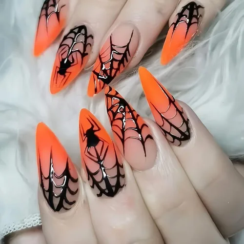 Vista 31 de Paquete de 6 144 uñas acrílicas de Halloween a presión, uñas postizas reutilizables de cobertura completa, uñas postizas adhesivas con pegamento