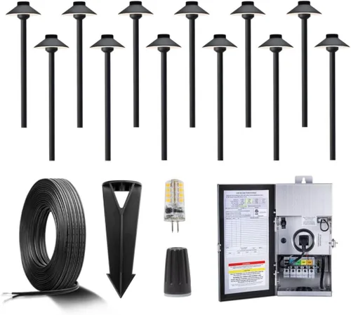 Vista 23 de Gardenreet Luces de camino de latón para exteriores, iluminación de camino de paisaje de bajo voltaje con cable, luz LED de pasarela de 12 V