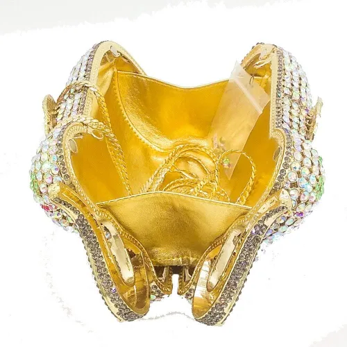 Vista 6 de Boutique De FGG Elefante de noche embragues bolsos de mano de metal cristal embrague Minaudiere boda carteras y bolsos nupciales