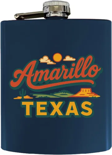 Vista 7 de Amarillo Texas Typographic Design Souvenir 7 oz Stainless Steel Flask with Matte Finish - Black