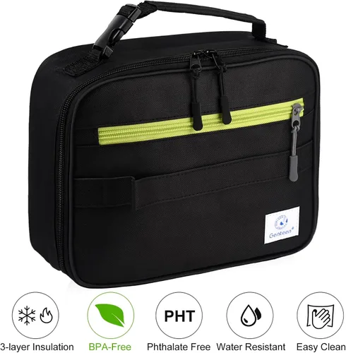 Vista 5 de Genteen Paquete de 2 bolsas de almuerzo suaves aisladas con doble cremallera, resistente, congelable y reutilizable para niños, hombres